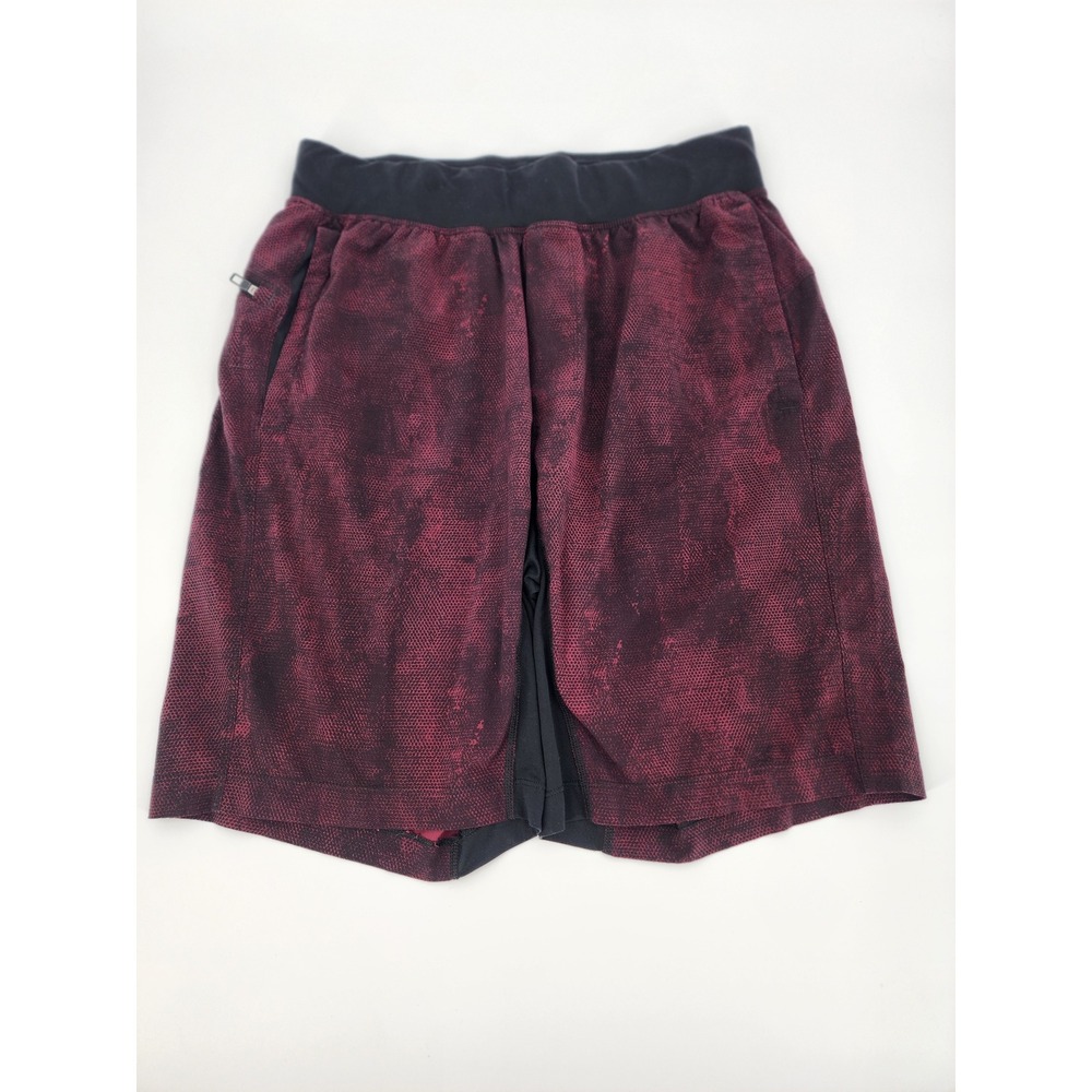 Lululemon‎ Mens Burgundy Black Textured Honeycomb Athletic Training Shorts 7in